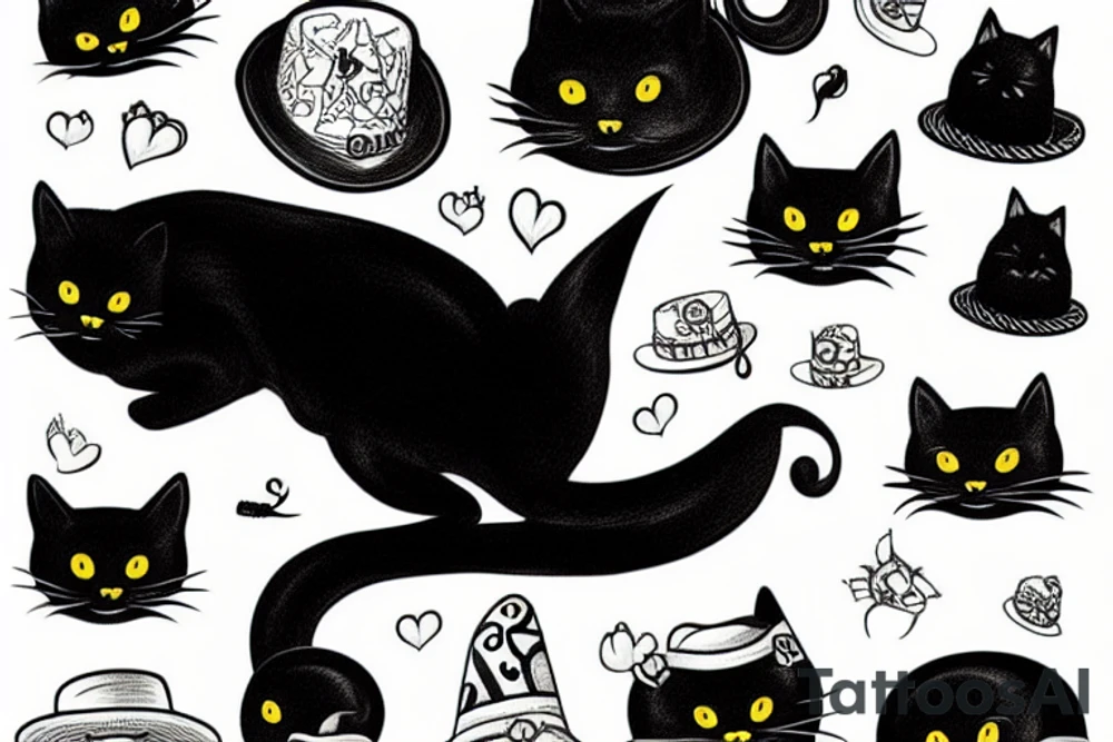 Black cat wearing a funny hat tattoo idea