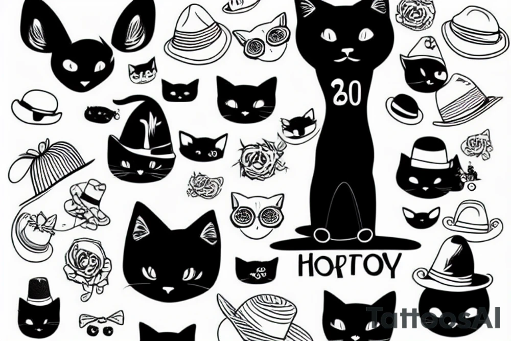 Black cat wearing a funny hat tattoo idea