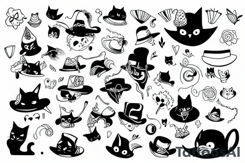 Black cat wearing a funny hat tattoo idea