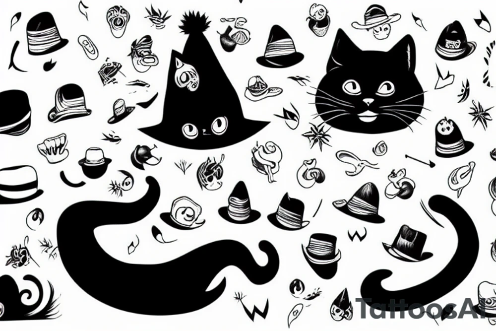 Black cat wearing a funny hat tattoo idea