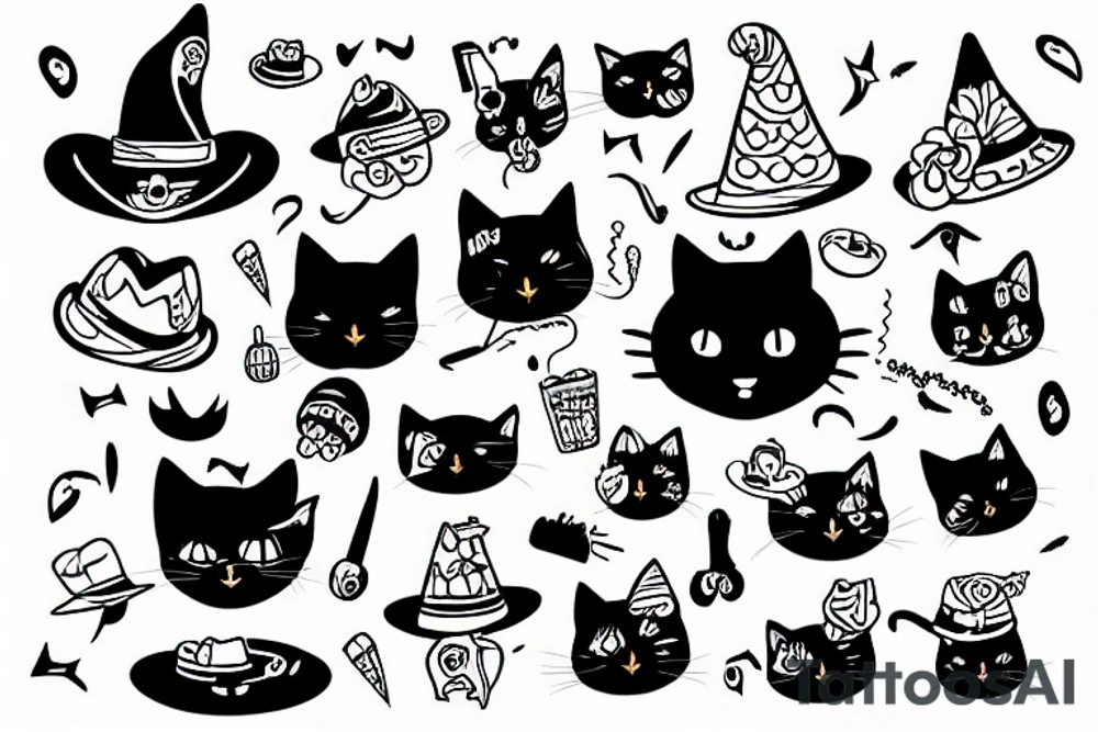 Black cat wearing a funny hat tattoo idea
