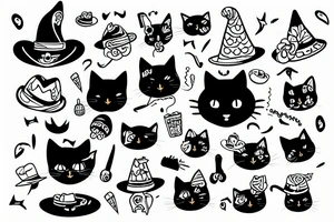 Black cat wearing a funny hat tattoo idea