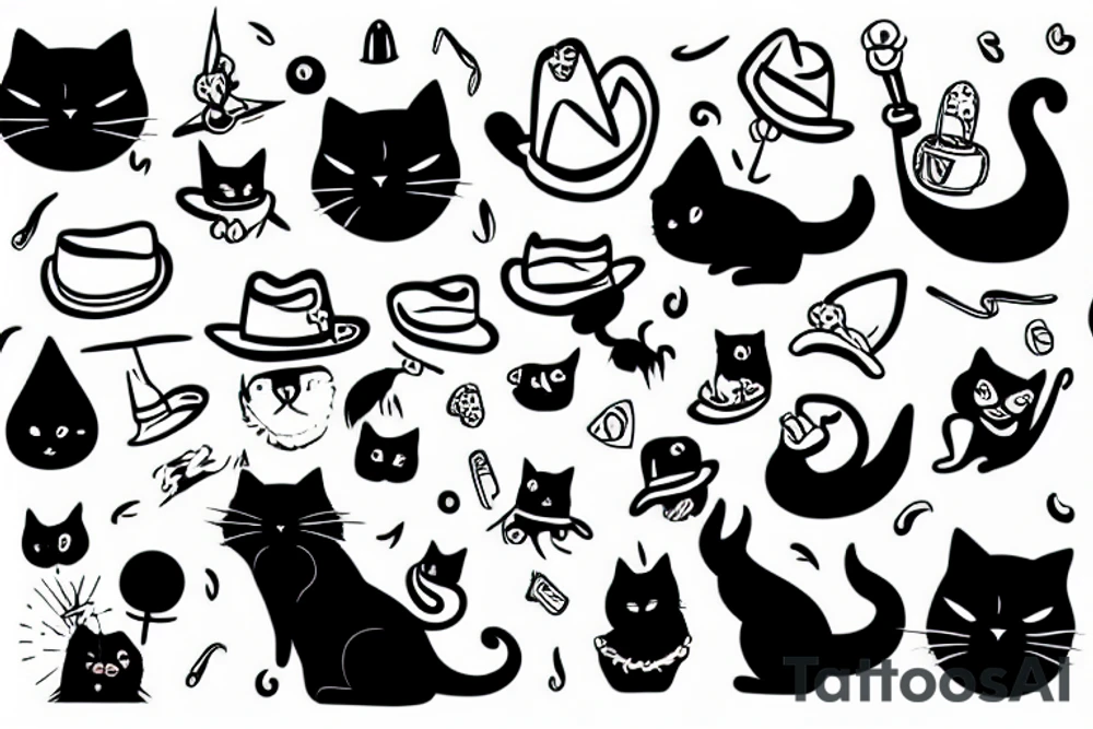 Black cat wearing a funny hat tattoo idea