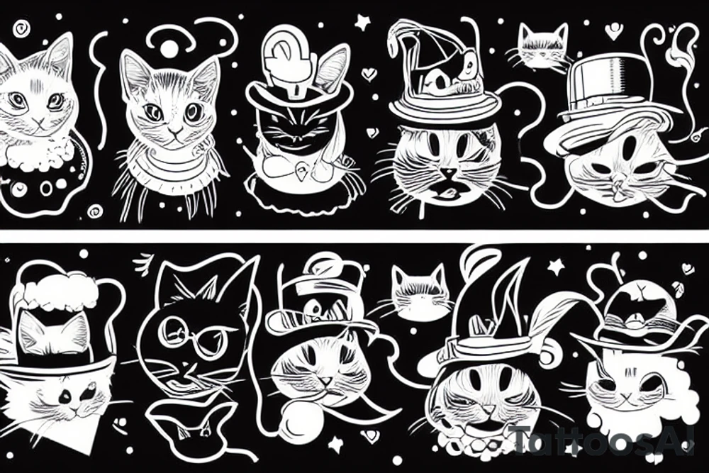 Black cat wearing a funny hat tattoo idea