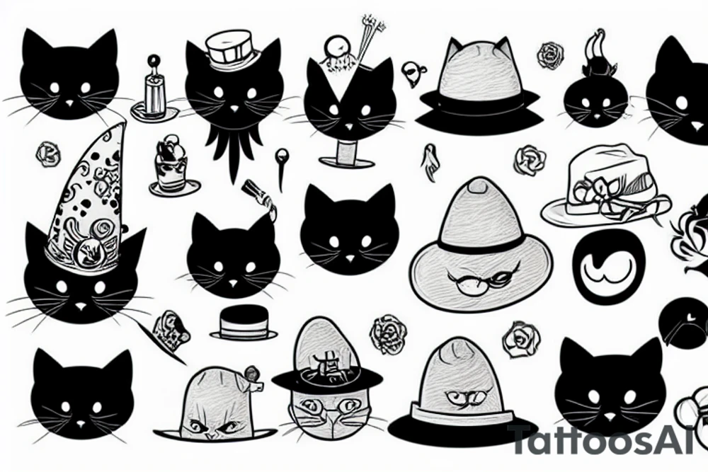 Black cat wearing a funny hat tattoo idea