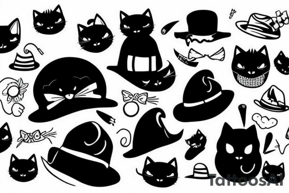 Black cat wearing a funny hat tattoo idea