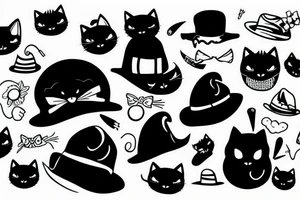 Black cat wearing a funny hat tattoo idea