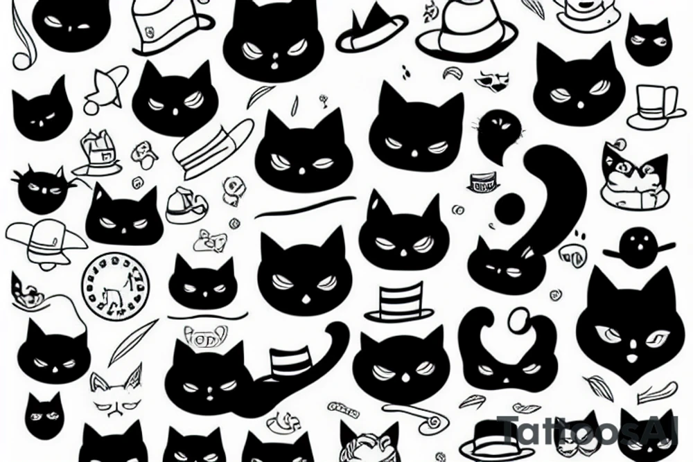 Black cat wearing a funny hat tattoo idea