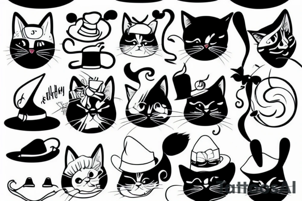 Black cat wearing a funny hat tattoo idea