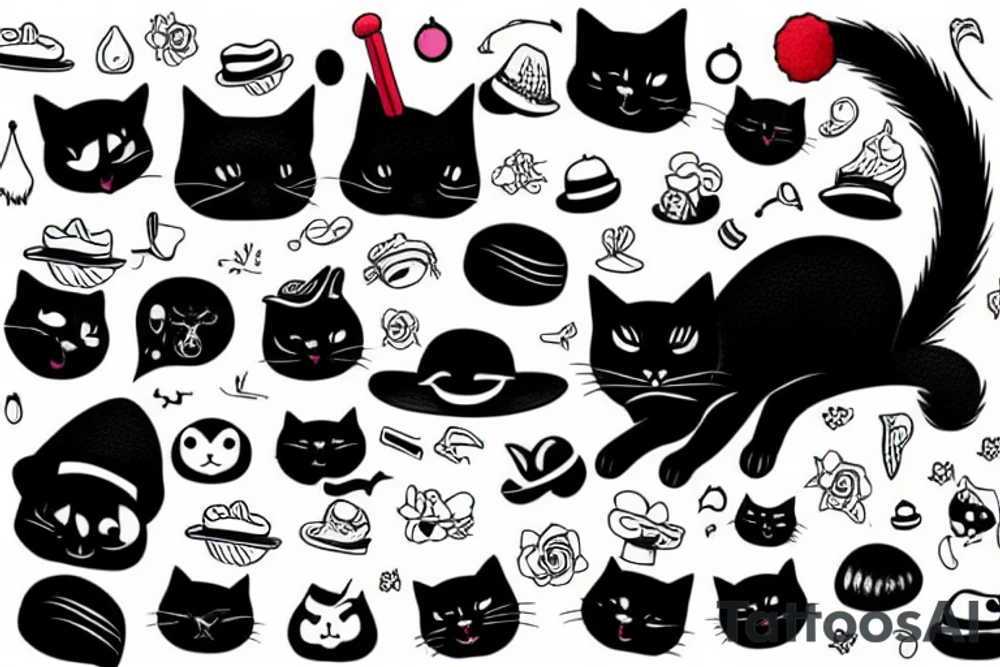 Black cat wearing a funny hat tattoo idea