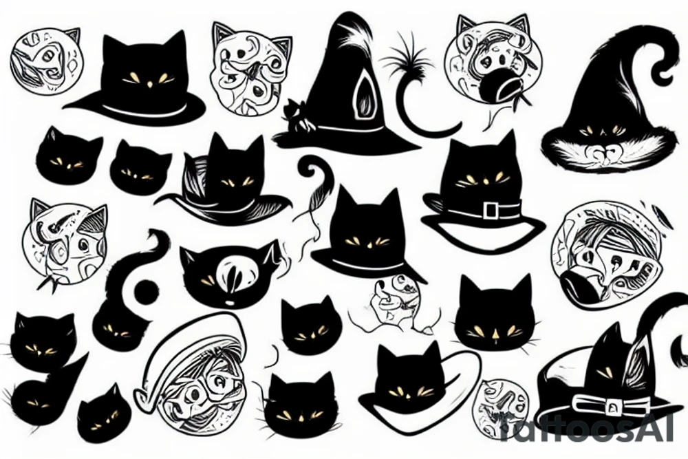 Black cat wearing a funny hat tattoo idea