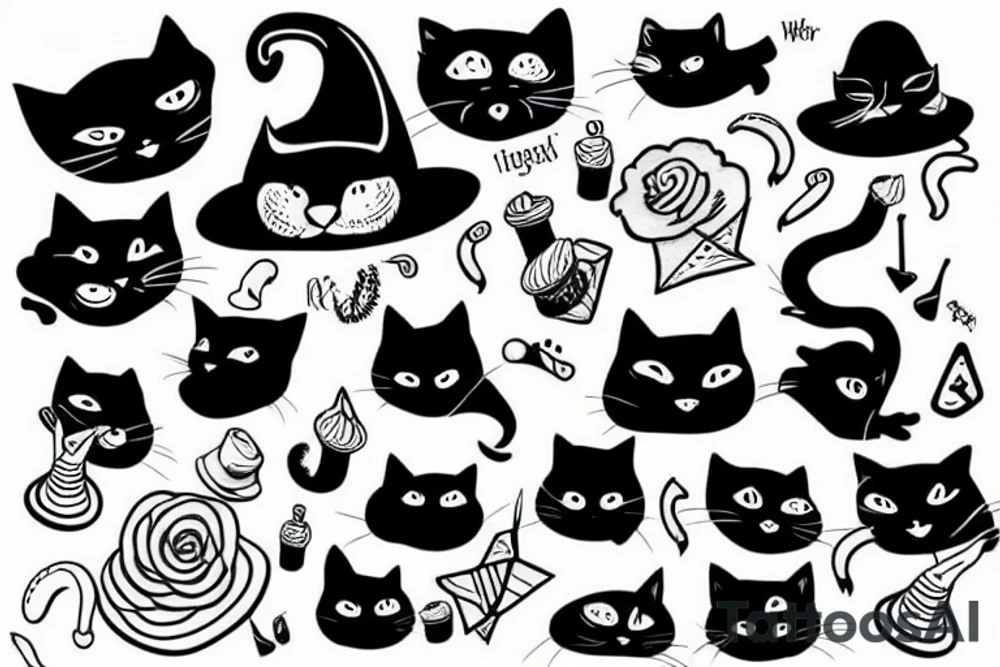Black cat wearing a funny hat tattoo idea
