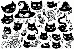 Black cat wearing a funny hat tattoo idea