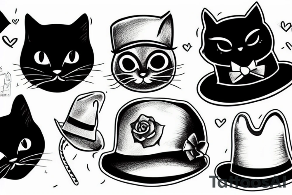 Black cat wearing a funny hat tattoo idea