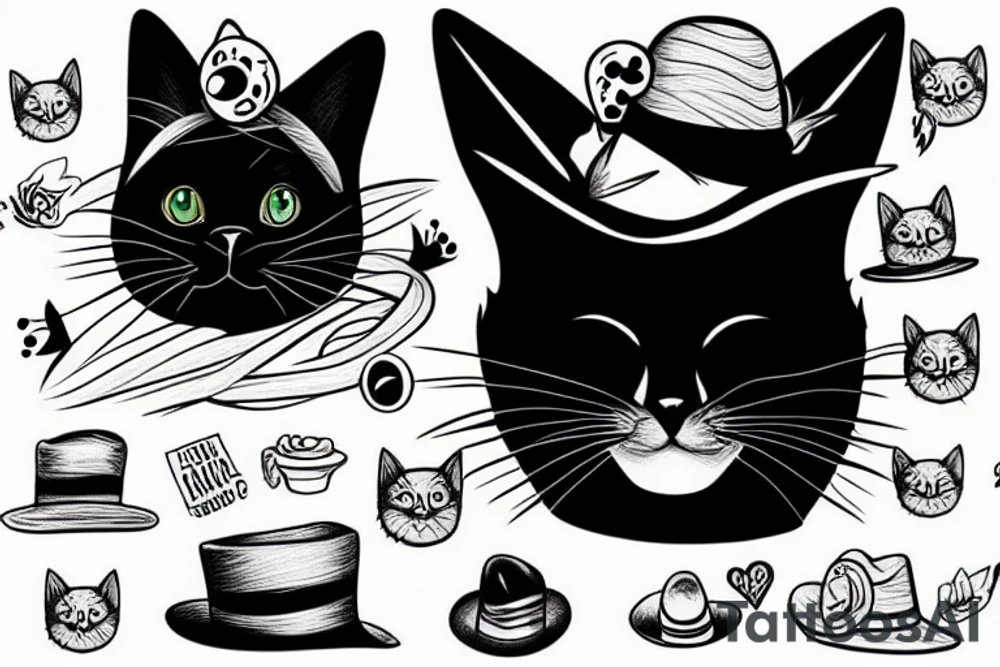 Black cat wearing a funny hat tattoo idea