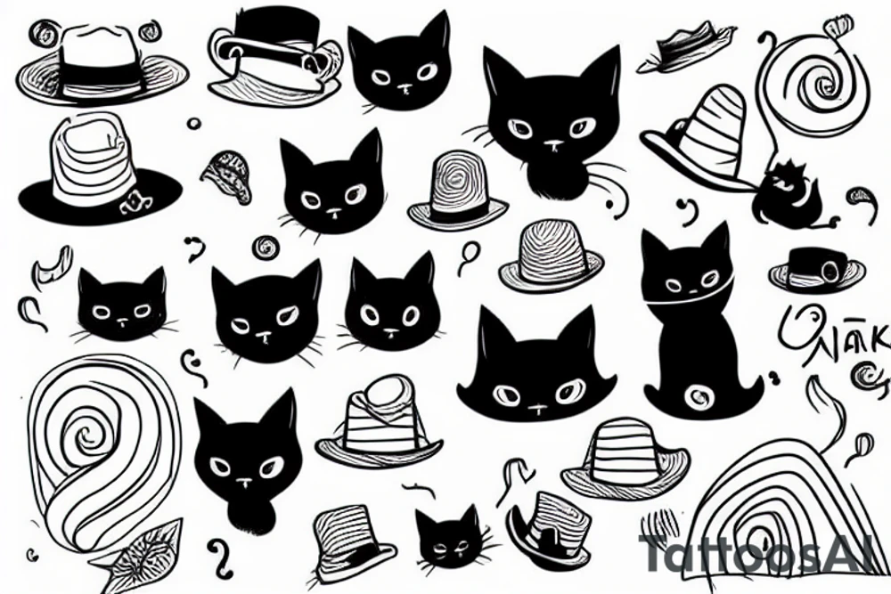 Black cat wearing a funny hat tattoo idea