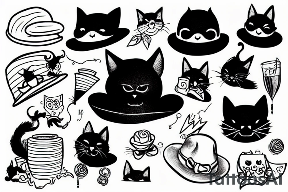 Black cat wearing a funny hat tattoo idea