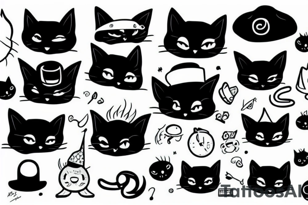 Black cat wearing a funny hat tattoo idea