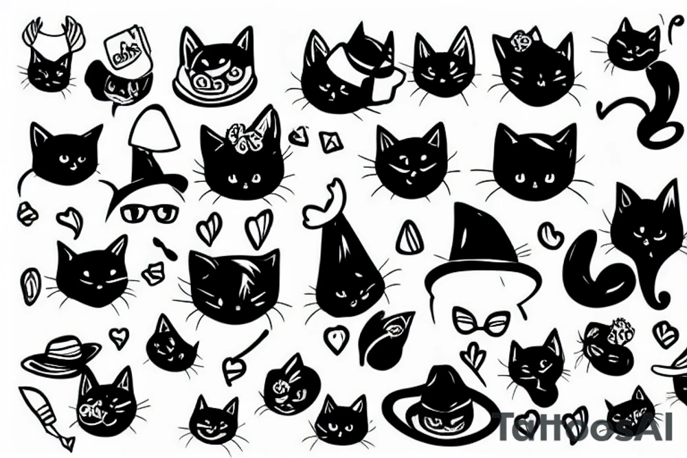 Black cat wearing a funny hat tattoo idea