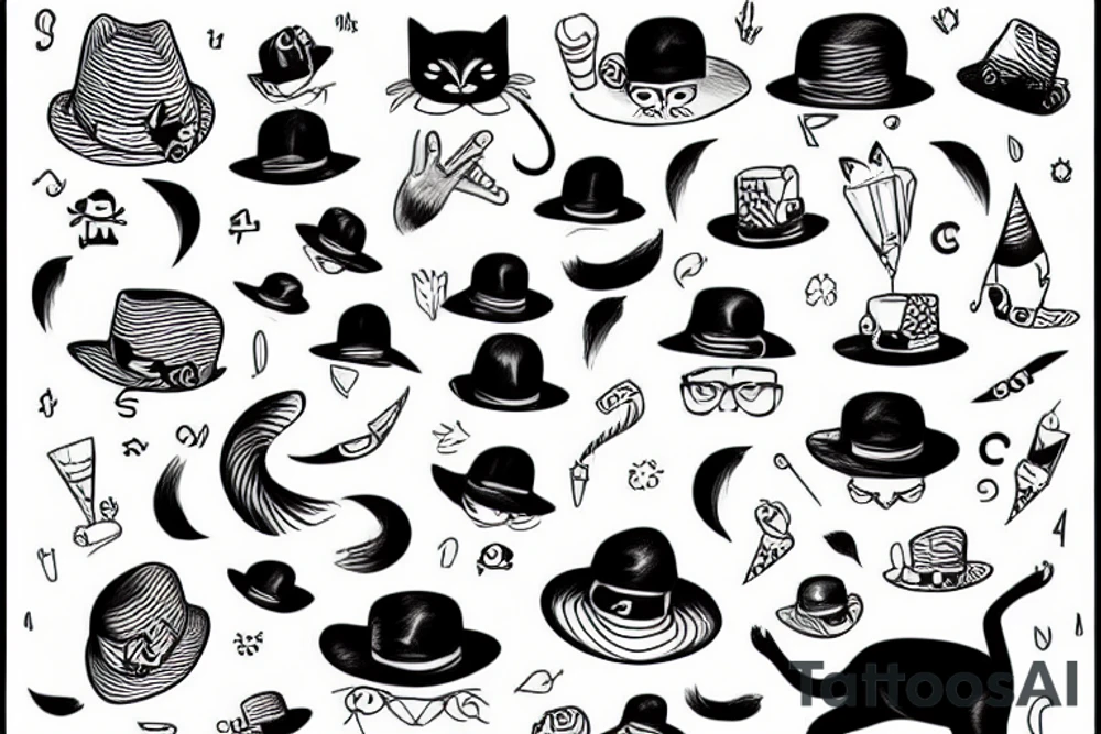 Black cat wearing a funny hat tattoo idea
