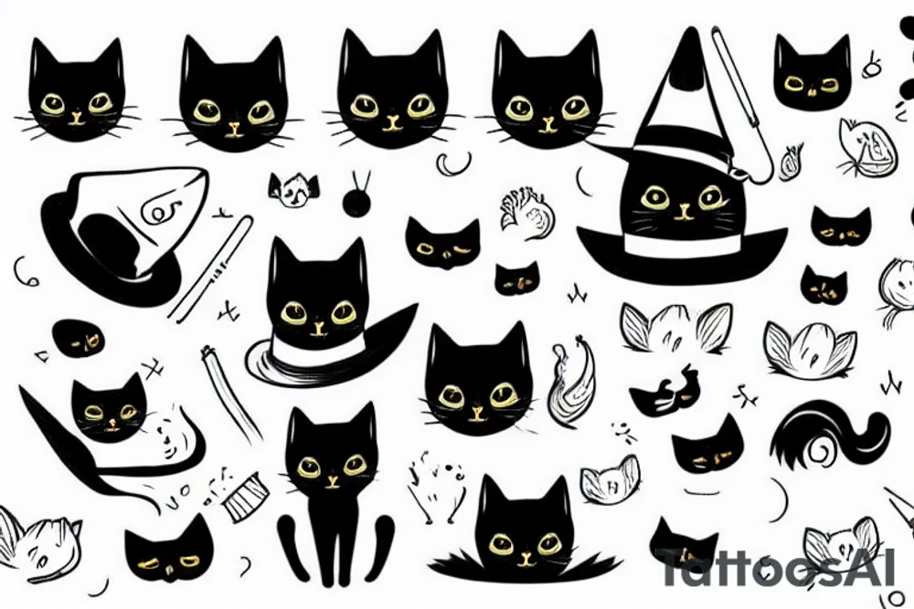 Black cat wearing a funny hat tattoo idea