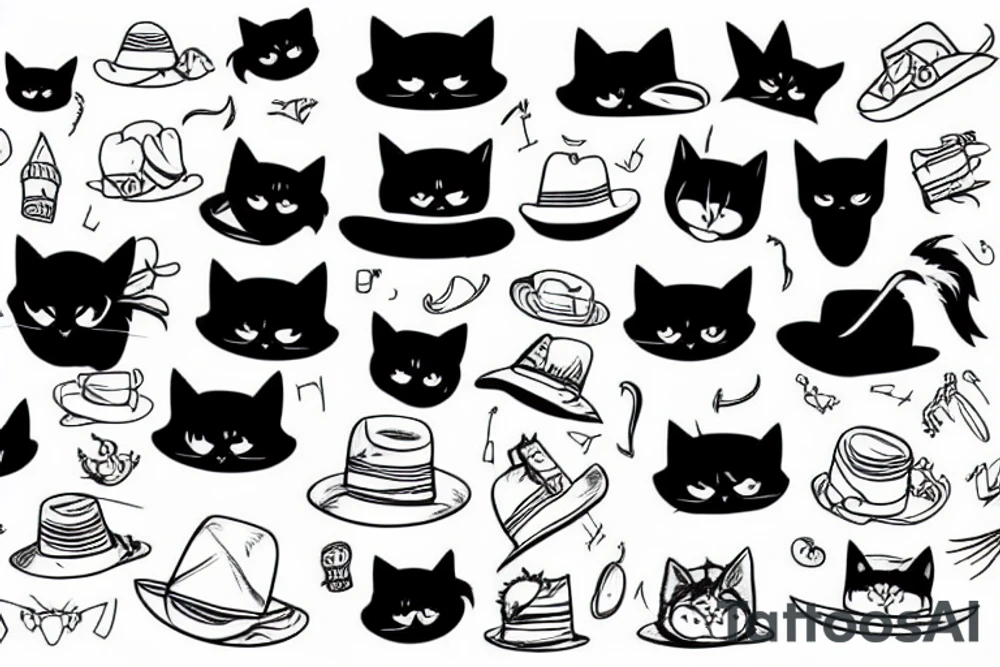 Black cat wearing a funny hat tattoo idea