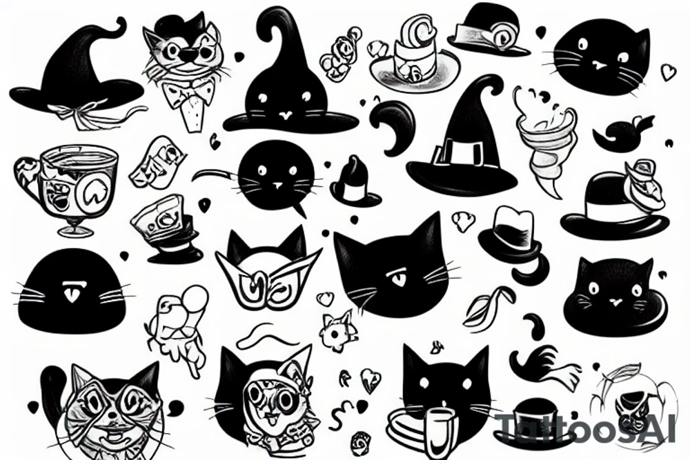 Black cat wearing a funny hat tattoo idea