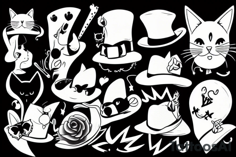 Black cat wearing a funny hat tattoo idea
