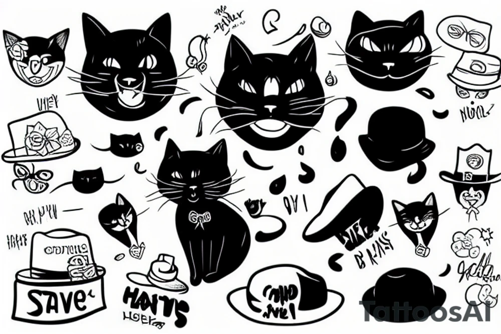 Black cat wearing a funny hat tattoo idea