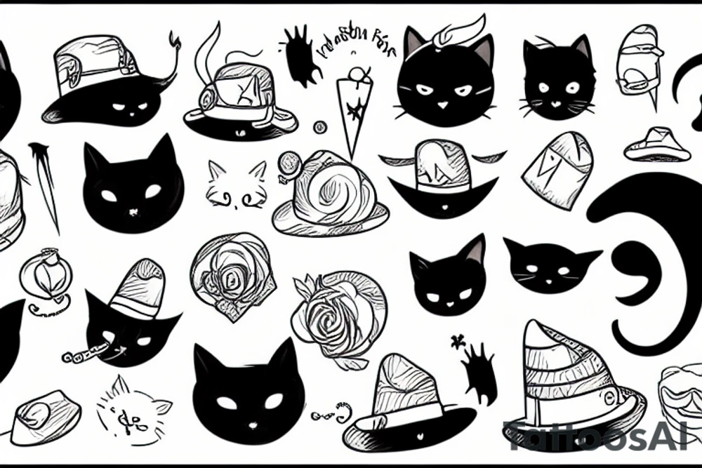 Black cat wearing a funny hat tattoo idea