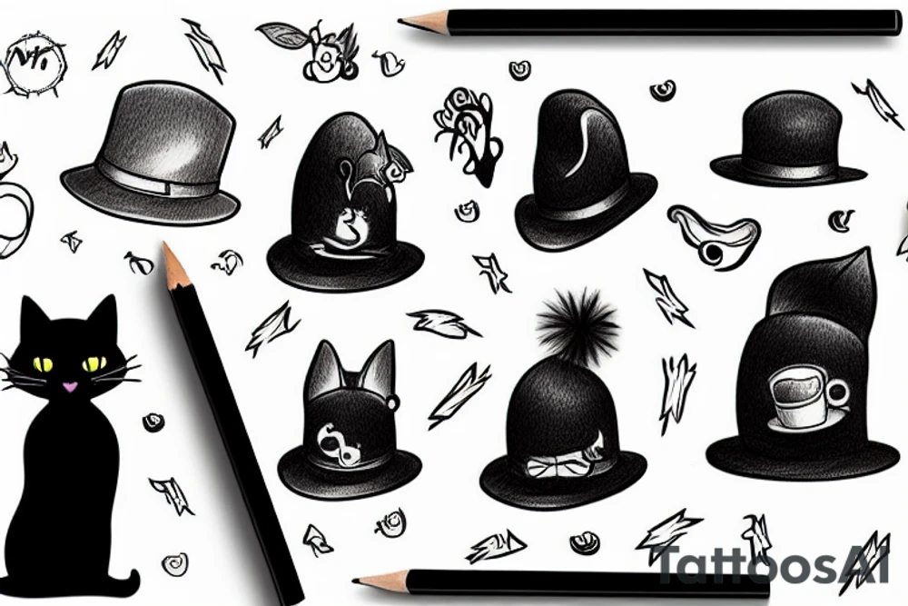 Black cat wearing a funny hat tattoo idea