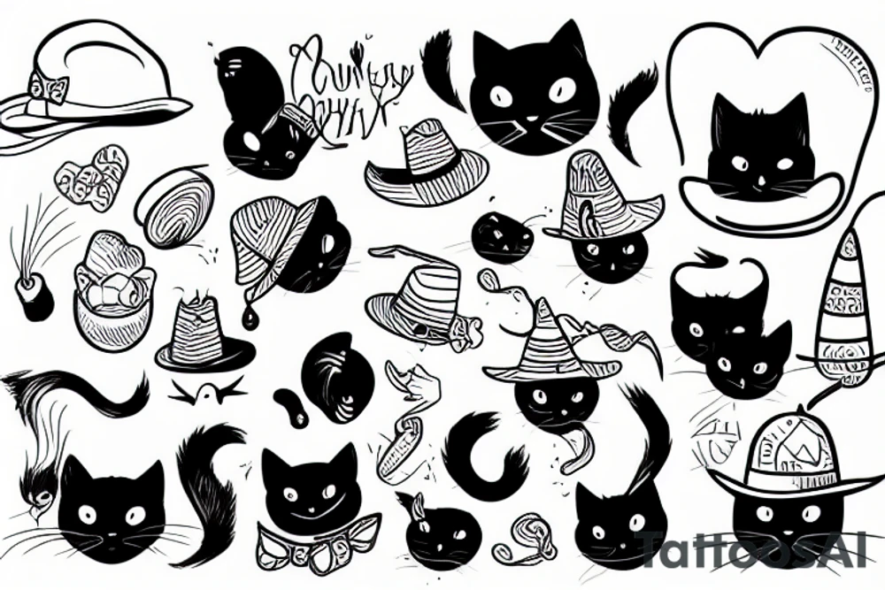 Black cat wearing a funny hat tattoo idea
