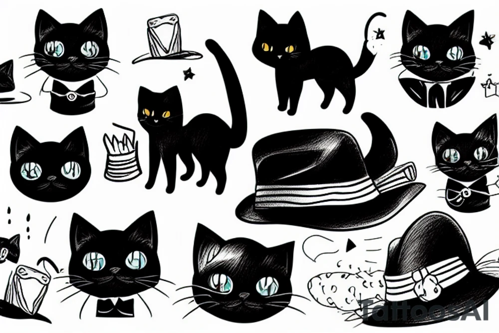 Black cat wearing a funny hat tattoo idea