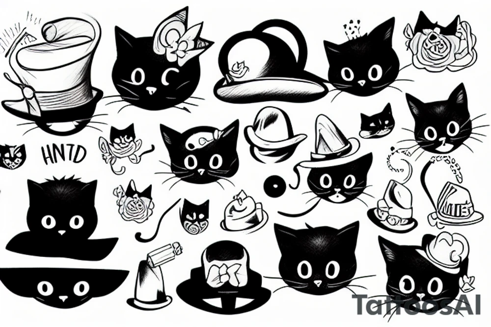 Black cat wearing a funny hat tattoo idea