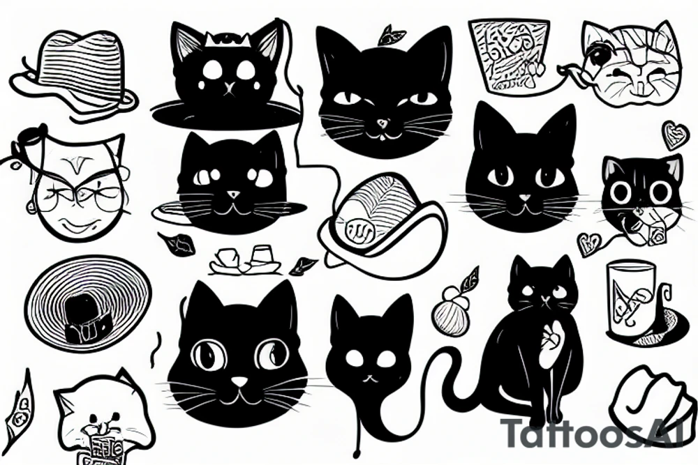 Black cat wearing a funny hat tattoo idea