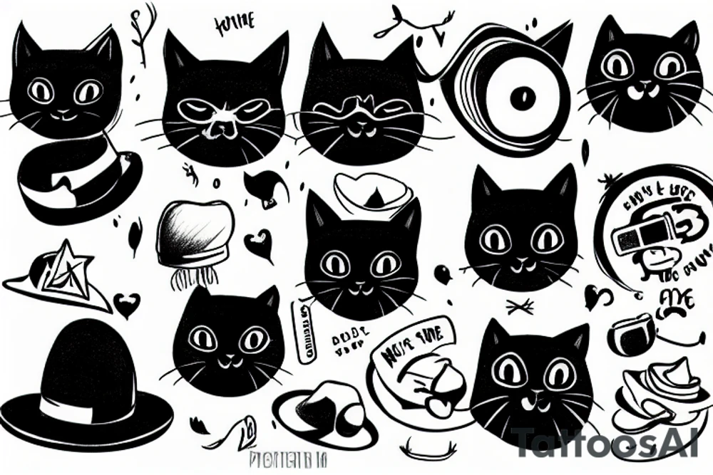 Black cat wearing a funny hat tattoo idea