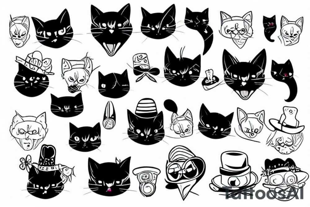 Black cat wearing a funny hat tattoo idea