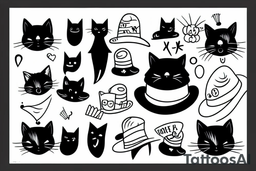 Black cat wearing a funny hat tattoo idea