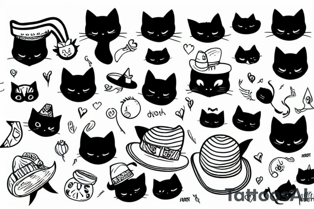 Black cat wearing a funny hat tattoo idea