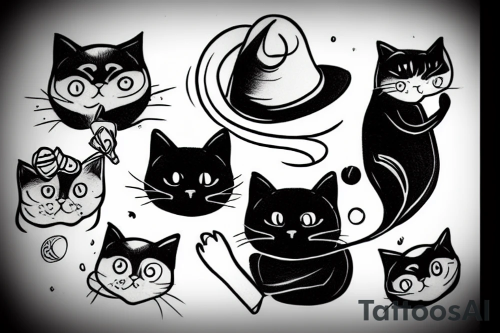 Black cat wearing a funny hat tattoo idea