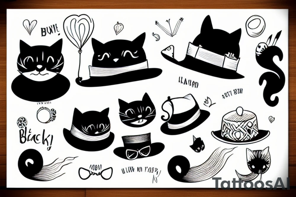 Black cat wearing a funny hat tattoo idea