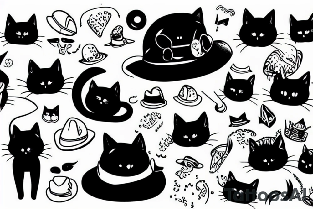 Black cat wearing a funny hat tattoo idea