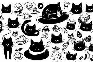 Black cat wearing a funny hat tattoo idea