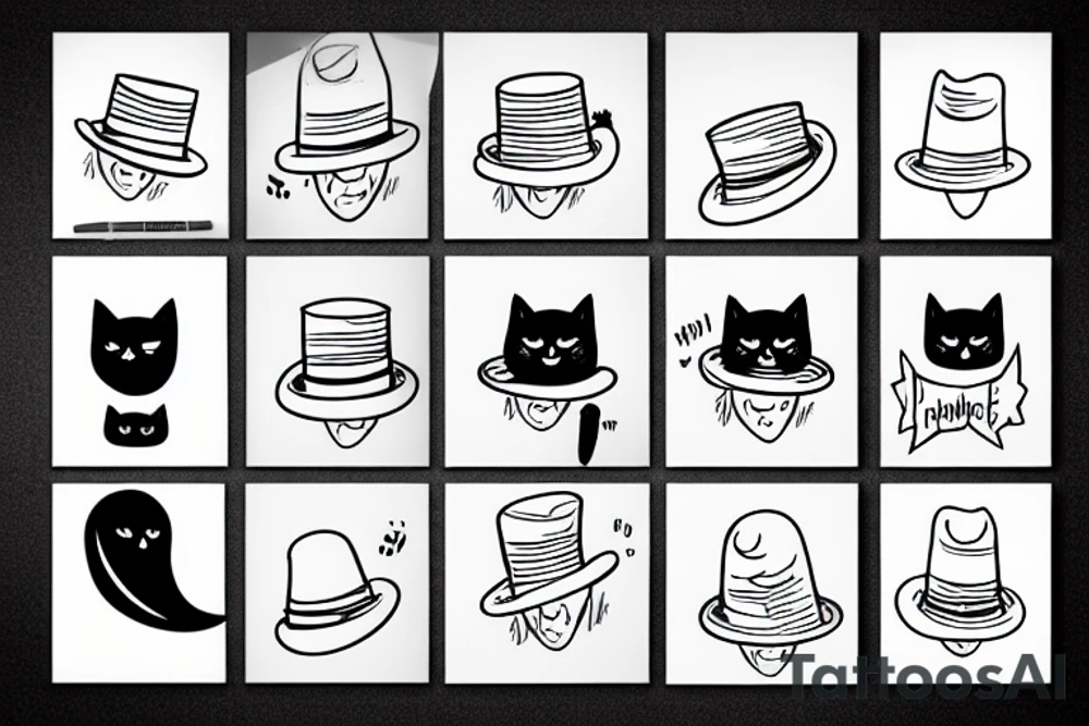 Black cat wearing a funny hat tattoo idea