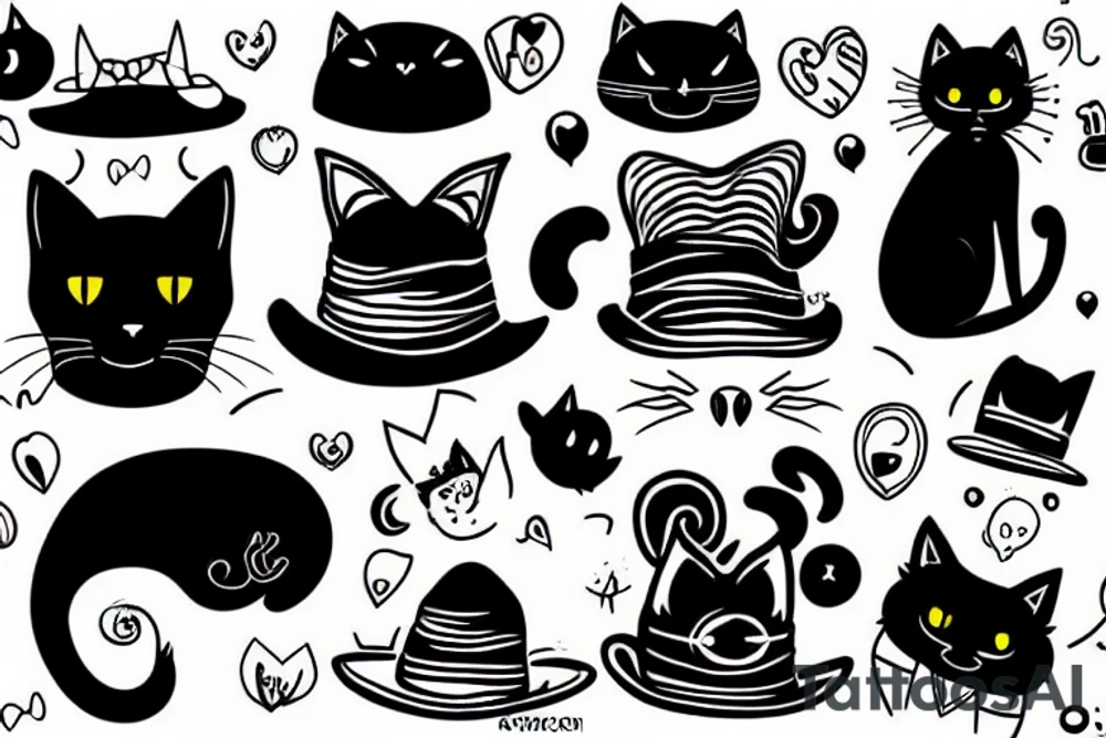 A black cat with a funny hat tattoo idea