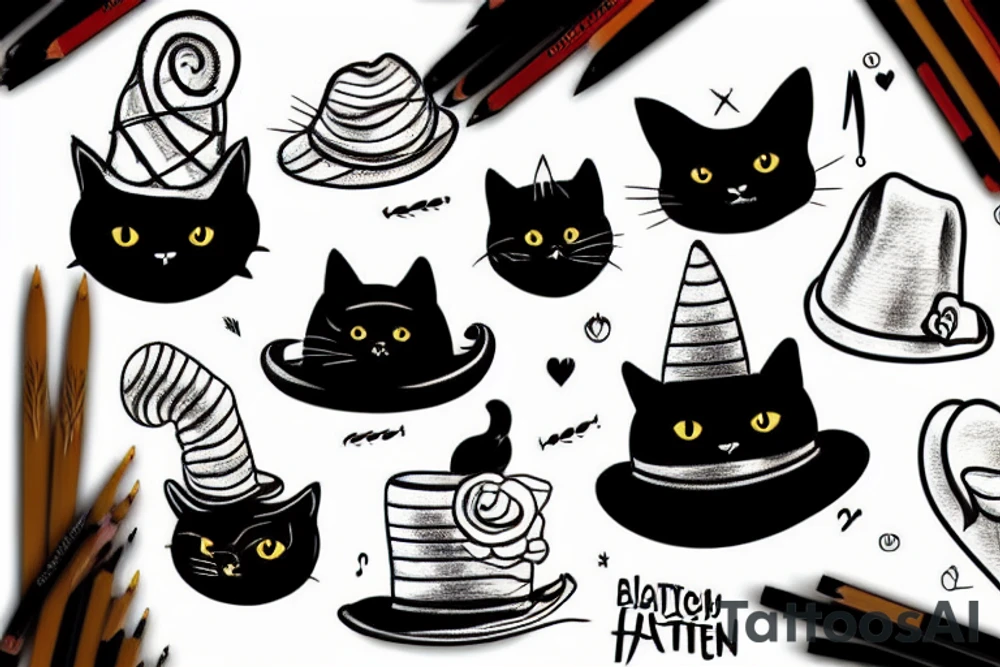 A black cat with a funny hat tattoo idea
