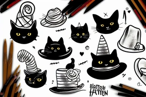 A black cat with a funny hat tattoo idea
