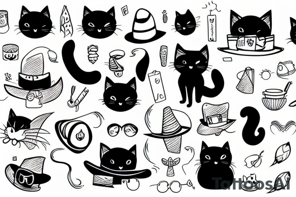 A black cat with a funny hat tattoo idea