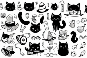 A black cat with a funny hat tattoo idea