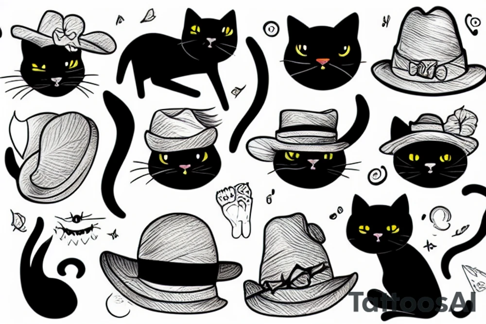 A black cat with a funny hat tattoo idea